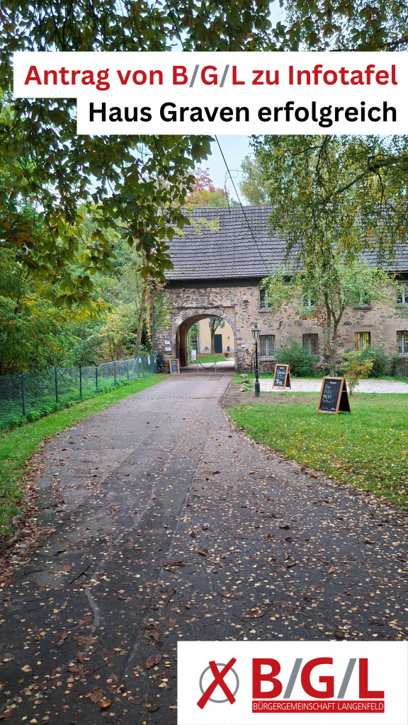Wir haben Erfolg! B/G/L-Antrag zu Infotafeln an der Wasserburg Haus Graven im Kulturausschuss einstimmig angenommen