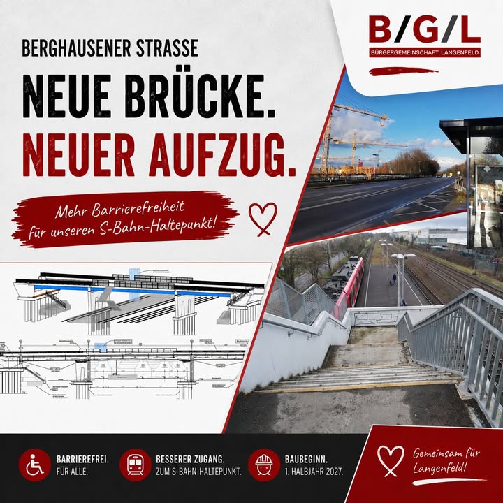 🌉 Neue Brücke an der Berghausener Straße – endlich kommt auch der Aufzug zur S-Bahn!