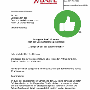 Tempo 30 auf der Bahnhofstraße kommt früher!